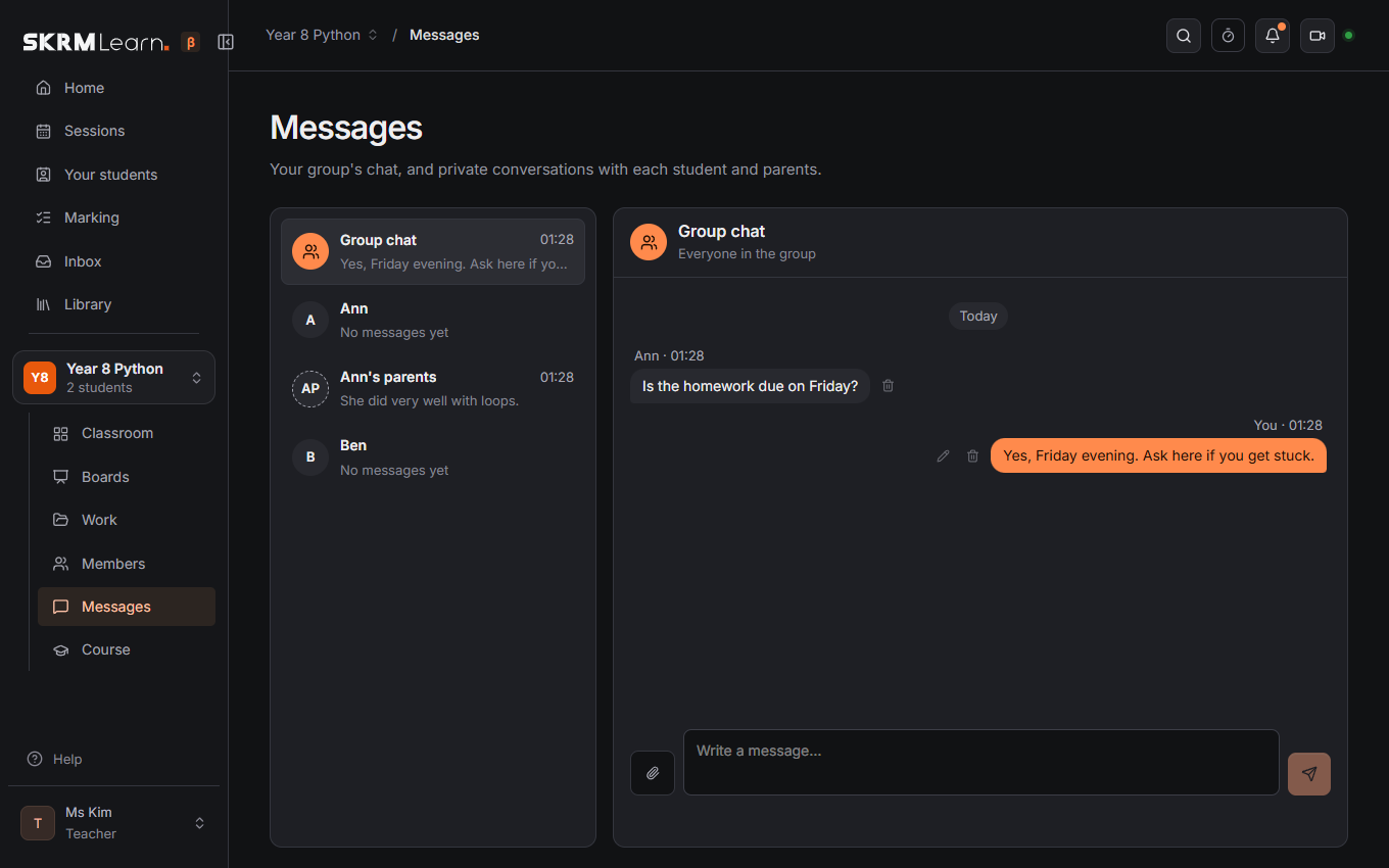 The Messages page
