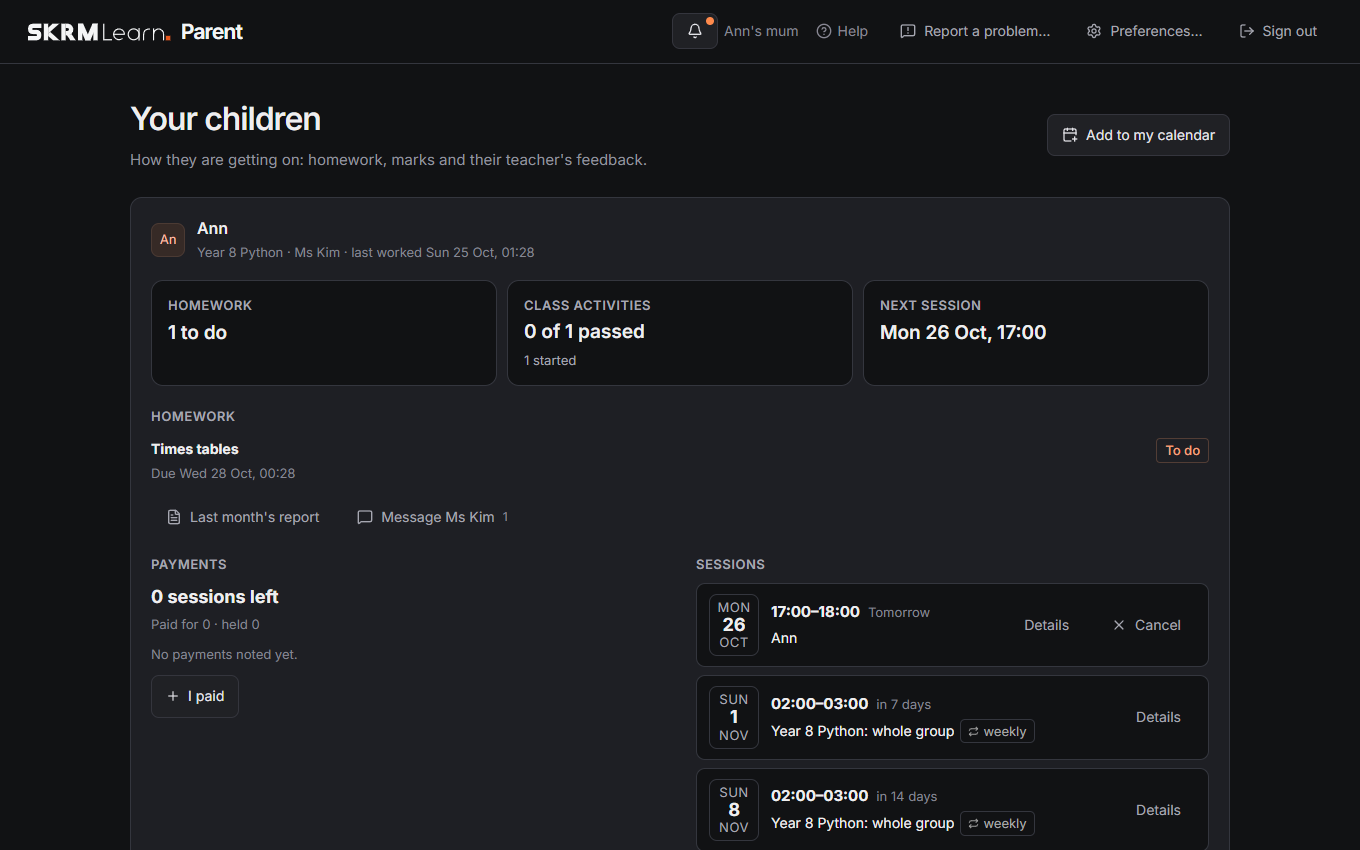 A parent's home page